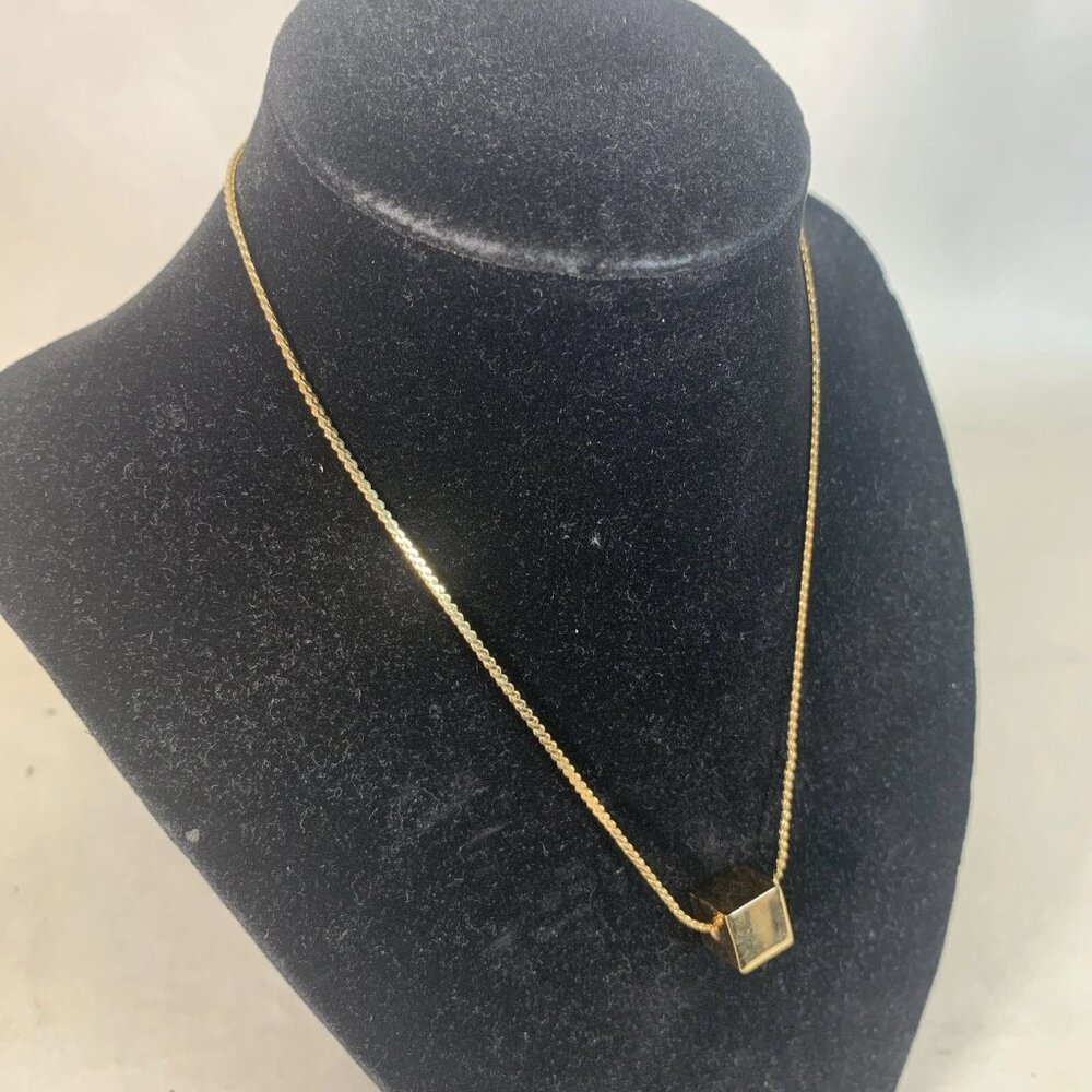 Vintage Monet solid cube necklace Gold Tone 15”  Cube/Box Pen